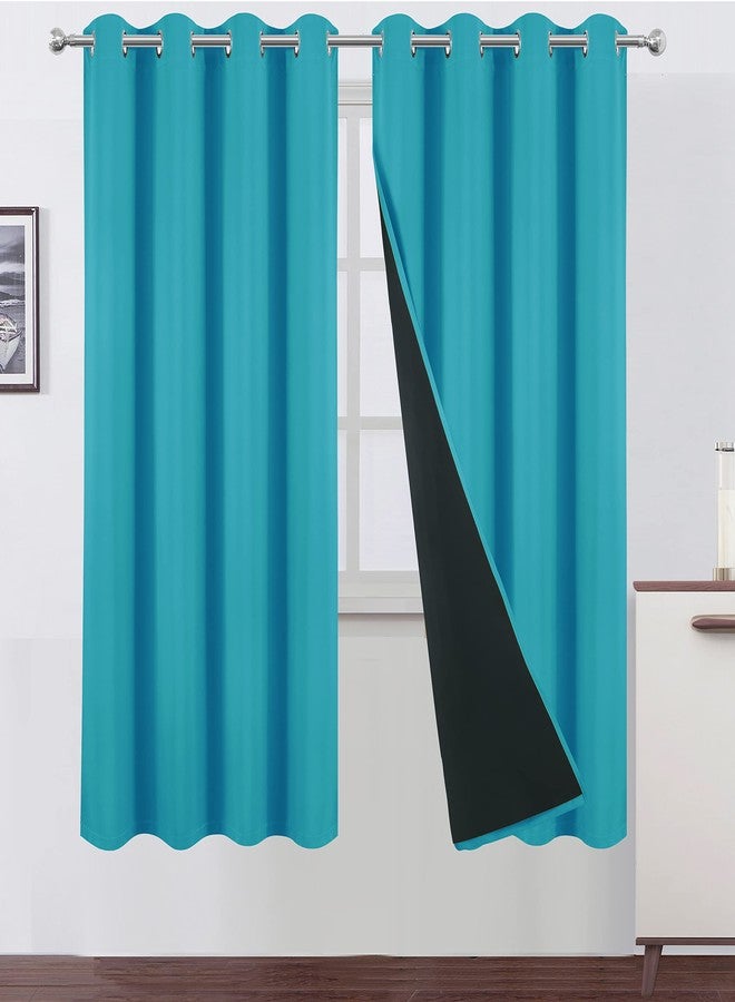 LEMOMO 100% Blackout Curtains 52 x 72 Inch/Teal Curtains 2 Panels with Black Lining Room Darkening Thermal Insulated Bedroom Curtains - Image 1
